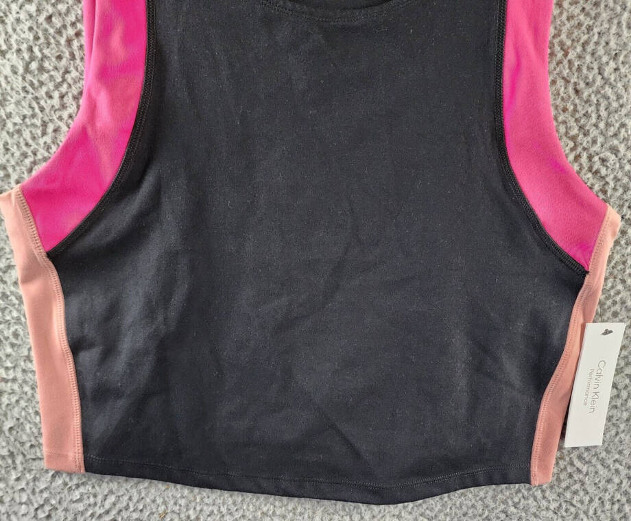 Calvin Klein Contrast-Trim Cropped Top Womens XL Black Multi Pullover Sleeveless