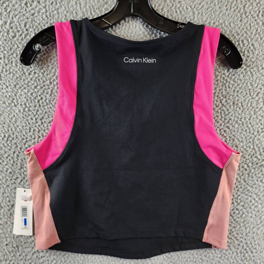 Calvin Klein Contrast-Trim Cropped Top Womens XL Black Multi Pullover Sleeveless