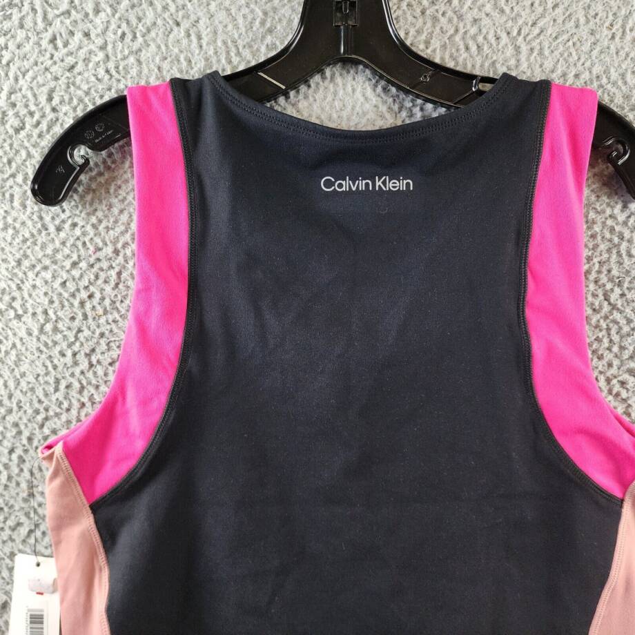 Calvin Klein Contrast-Trim Cropped Top Womens XL Black Multi Pullover Sleeveless