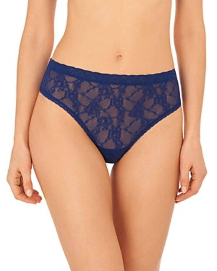 Natori Bliss Allure Lace Thong Women's One Size Indigo Floral Elastic Waist