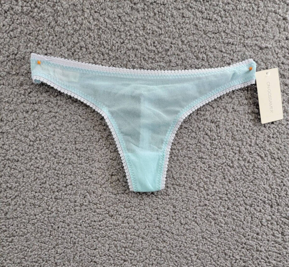 On Gossamer Mesh Hip G-String Women's S/M Pastel Turquoise Sheer Elastic Waist