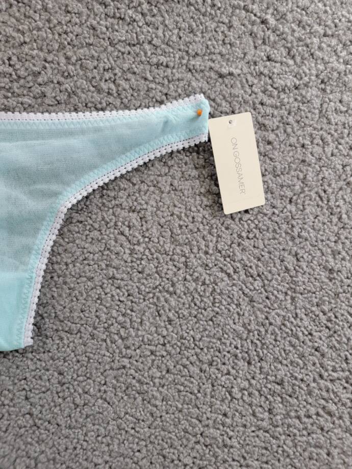 On Gossamer Mesh Hip G-String Women's S/M Pastel Turquoise Sheer Elastic Waist