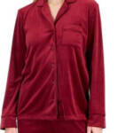 INC International Concepts Velour Notch Collar Pajama Shirt Women's XL Wine L/S