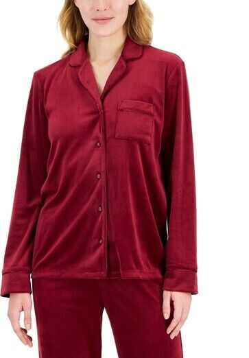 INC International Concepts Velour Notch Collar Pajama Shirt Women's XL Wine L/S
