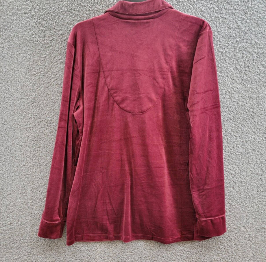 INC International Concepts Velour Notch Collar Pajama Shirt Women's XL Wine L/S