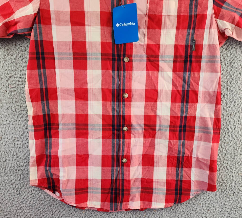 Columbia Rapid Rivers Short Sleeve Shirt Men's S Mountain Red Multi Plaid Button