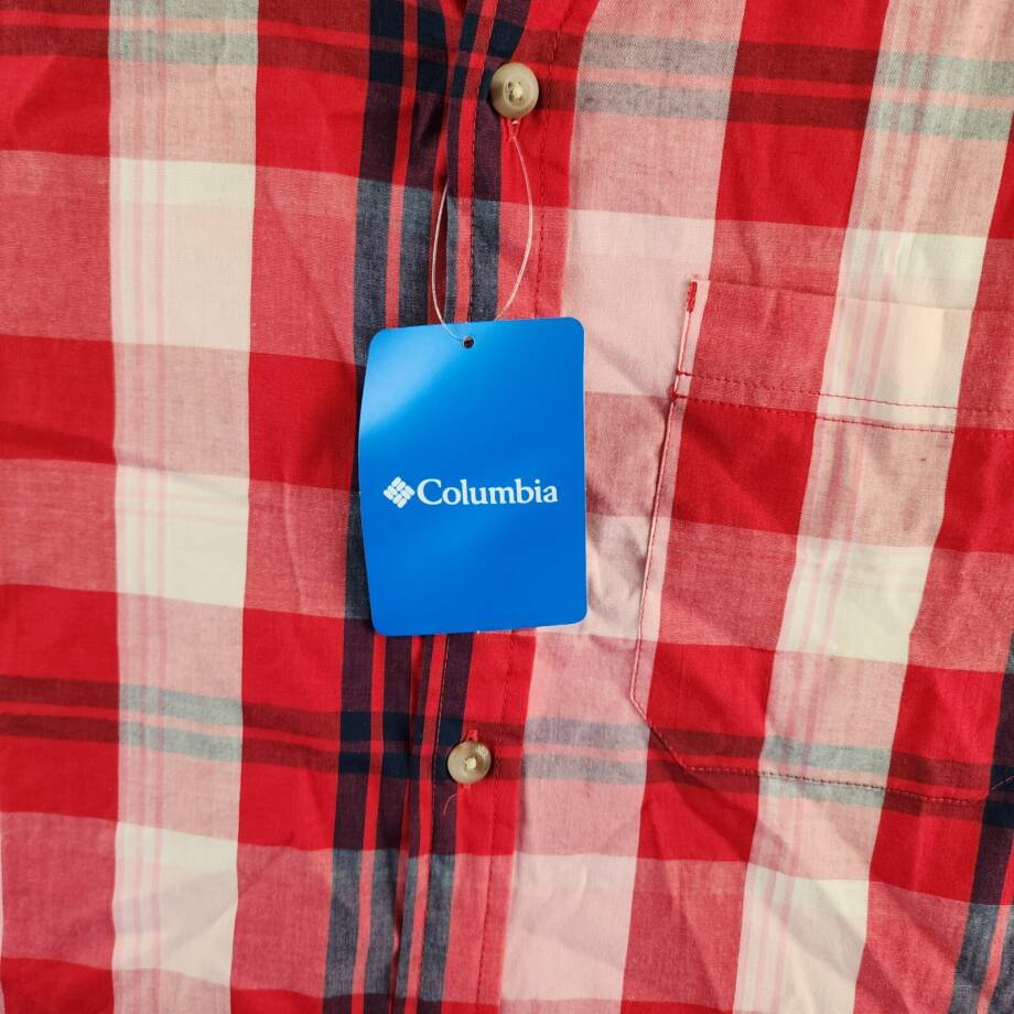 Columbia Rapid Rivers Short Sleeve Shirt Men's S Mountain Red Multi Plaid Button