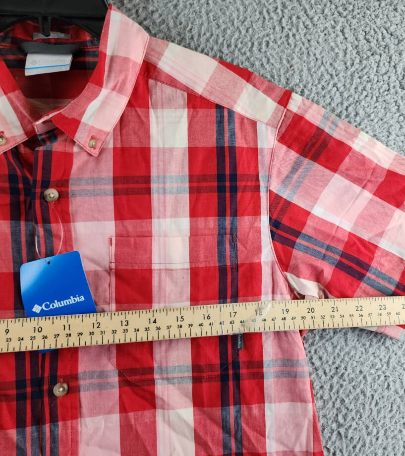 Columbia Rapid Rivers Short Sleeve Shirt Men's S Mountain Red Multi Plaid Button