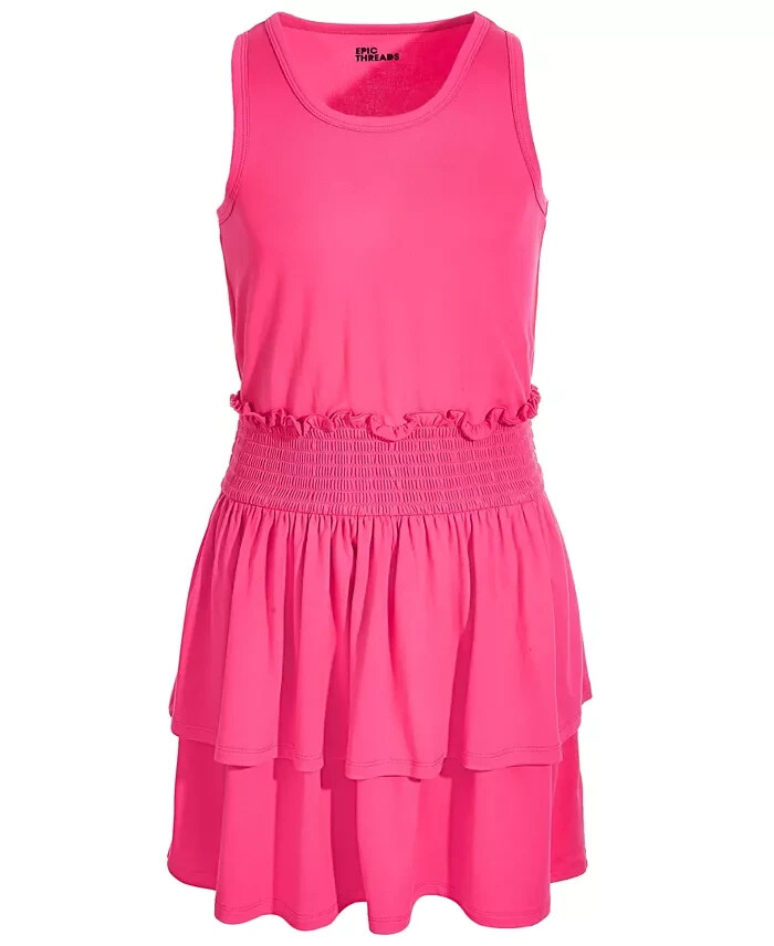 Epic Threads Solid Smocked Dress Girls' L Pink Lightening Round Neck Sleeveless