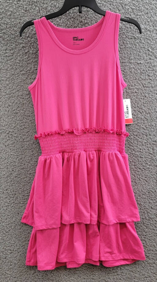 Epic Threads Solid Smocked Dress Girls' L Pink Lightening Round Neck Sleeveless