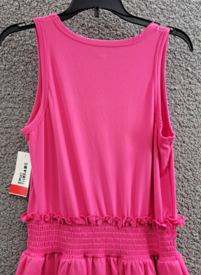 Epic Threads Solid Smocked Dress Girls' L Pink Lightening Round Neck Sleeveless