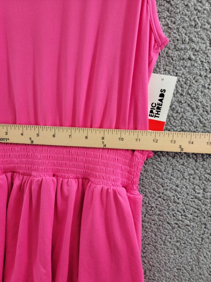 Epic Threads Solid Smocked Dress Girls' L Pink Lightening Round Neck Sleeveless