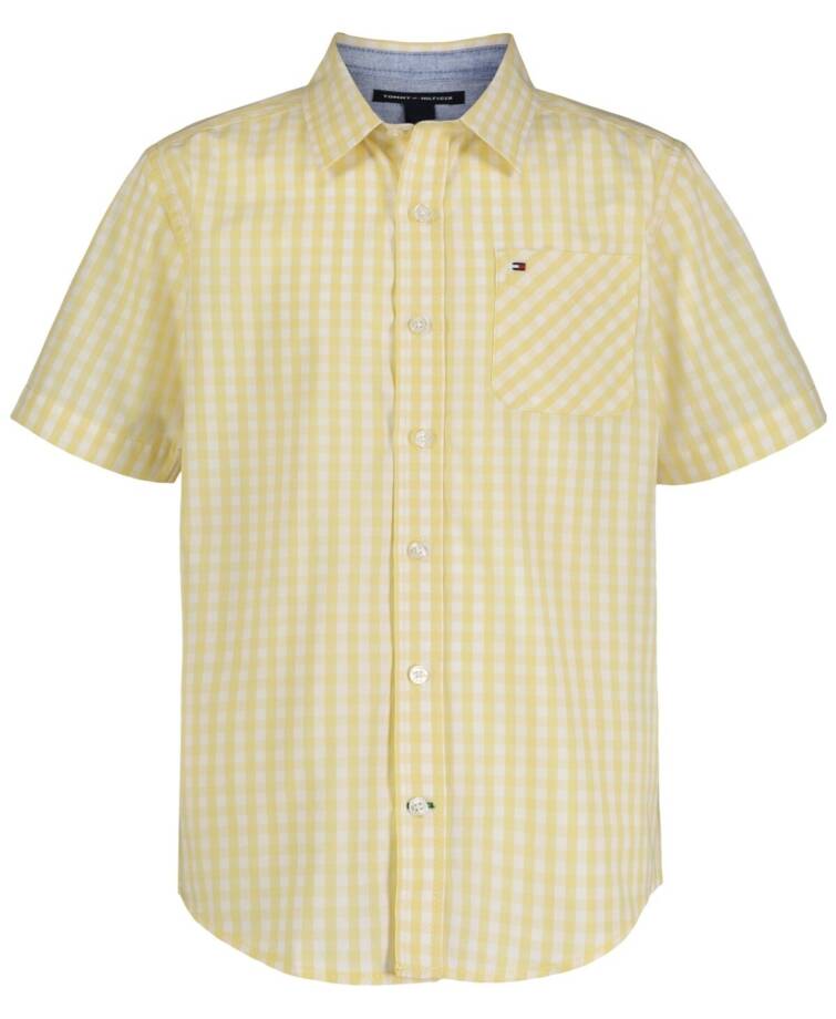 Tommy Hilfiger Short Sleeve Gingham Plaid Button Up Shirt Big Boys M 10/12