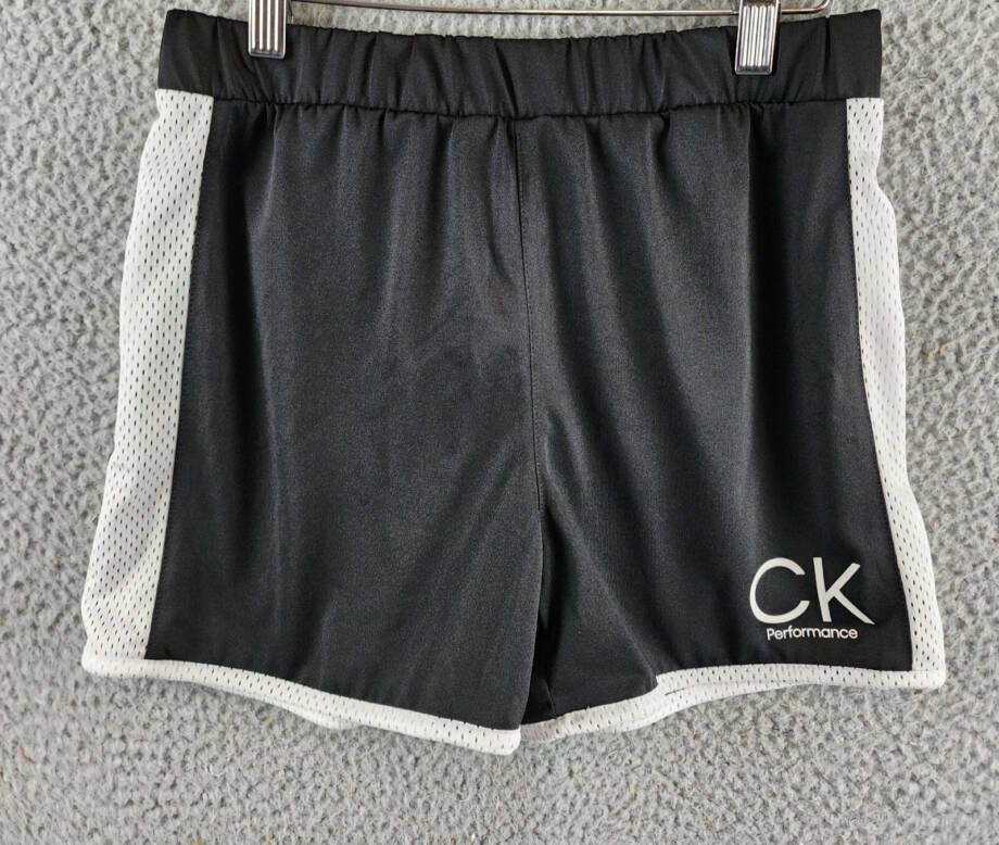 Calvin Klein Performance Jersey Mesh Panel Shorts Girls L 12/14 Black/White