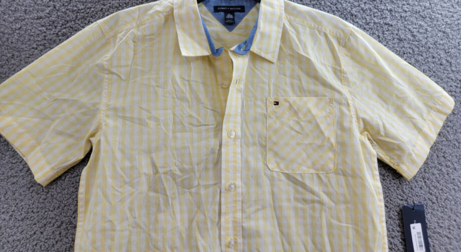 Tommy Hilfiger Short Sleeve Gingham Plaid Shirt Big Boys XL 18-20 Lemonade/White