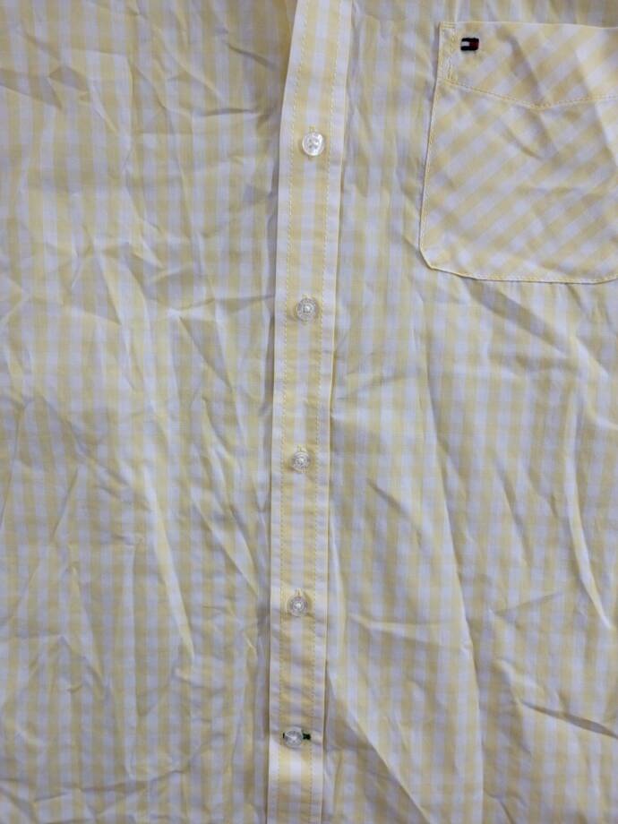 Tommy Hilfiger Short Sleeve Gingham Plaid Shirt Big Boys XL 18-20 Lemonade/White