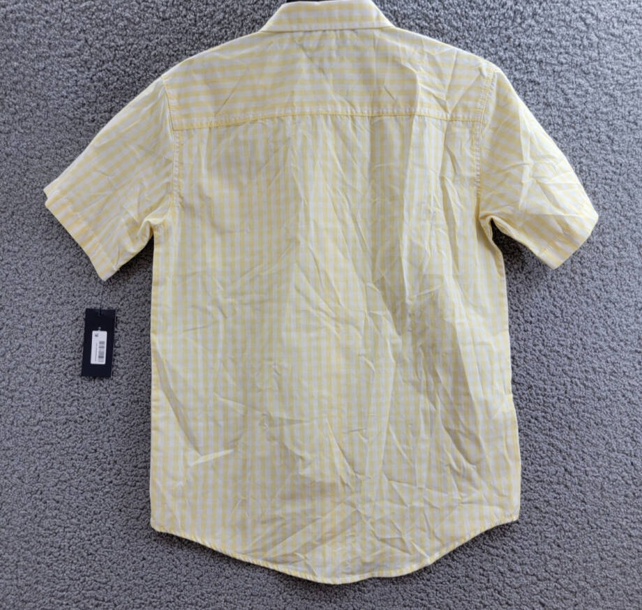 Tommy Hilfiger Short Sleeve Gingham Plaid Shirt Big Boys XL 18-20 Lemonade/White