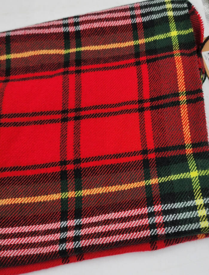 Steve Madden Tartan Plaid Scarf with Fringe Detail Women's OS Christmas Red