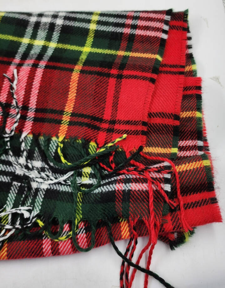 Steve Madden Tartan Plaid Scarf with Fringe Detail Women's OS Christmas Red