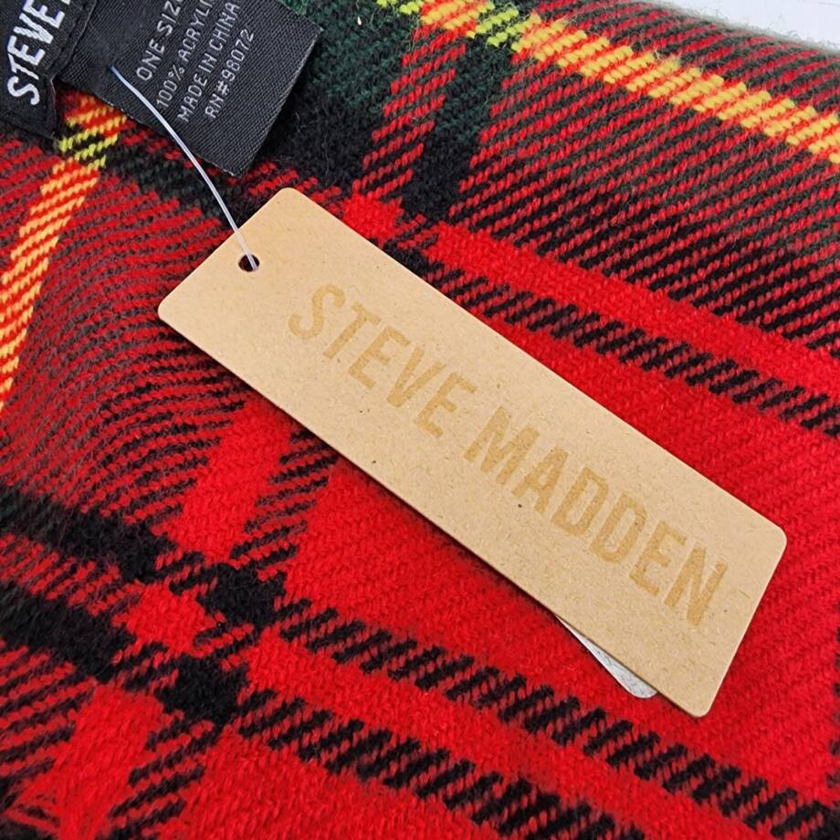 Steve Madden Tartan Plaid Scarf with Fringe Detail Women's OS Christmas Red