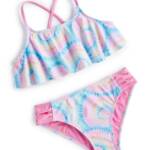 Breaking Waves Hello Radiance Flounce Swimsuit Big Girls 12 Multicolor Tie-Dye