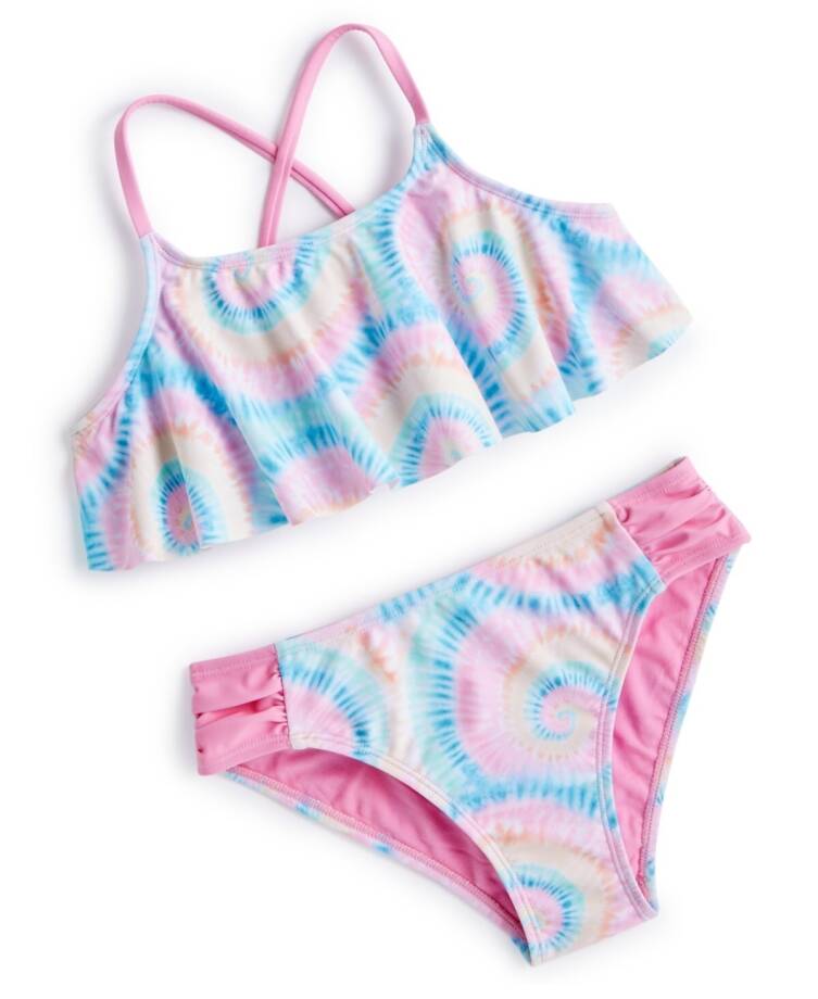 Breaking Waves Hello Radiance Flounce Swimsuit Big Girls 12 Multicolor Tie-Dye