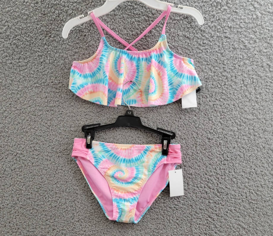 Breaking Waves Hello Radiance Flounce Swimsuit Big Girls 12 Multicolor Tie-Dye