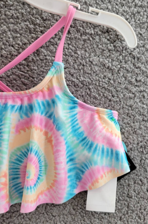 Breaking Waves Hello Radiance Flounce Swimsuit Big Girls 12 Multicolor Tie-Dye