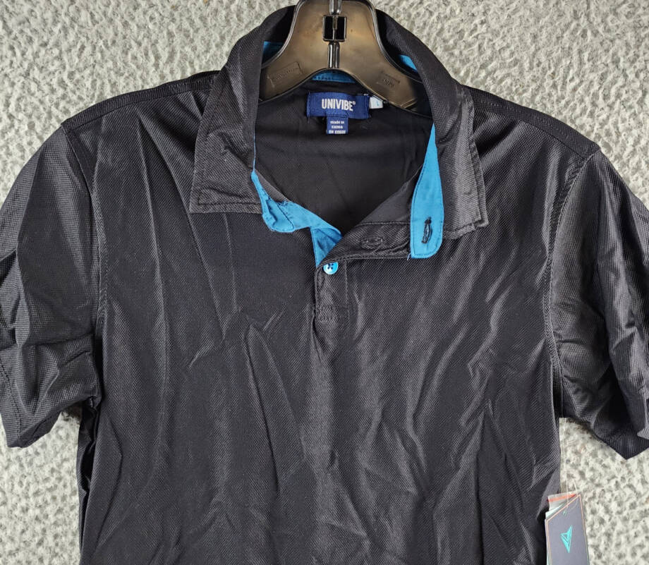 Univibe Walt Performance Polo Big Boys L Black Short Sleeve Button Closure