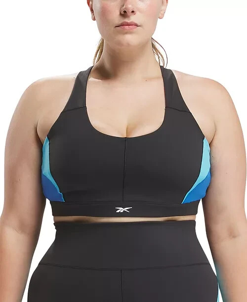 Reebok Plus Size Lux Colorblocked Racerback Sports Bra Women's 1X/16W Black/Blue