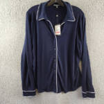 Adrianna Papell Contrast Piping Pajama Top Women's XL Blue Midnight/White L/S