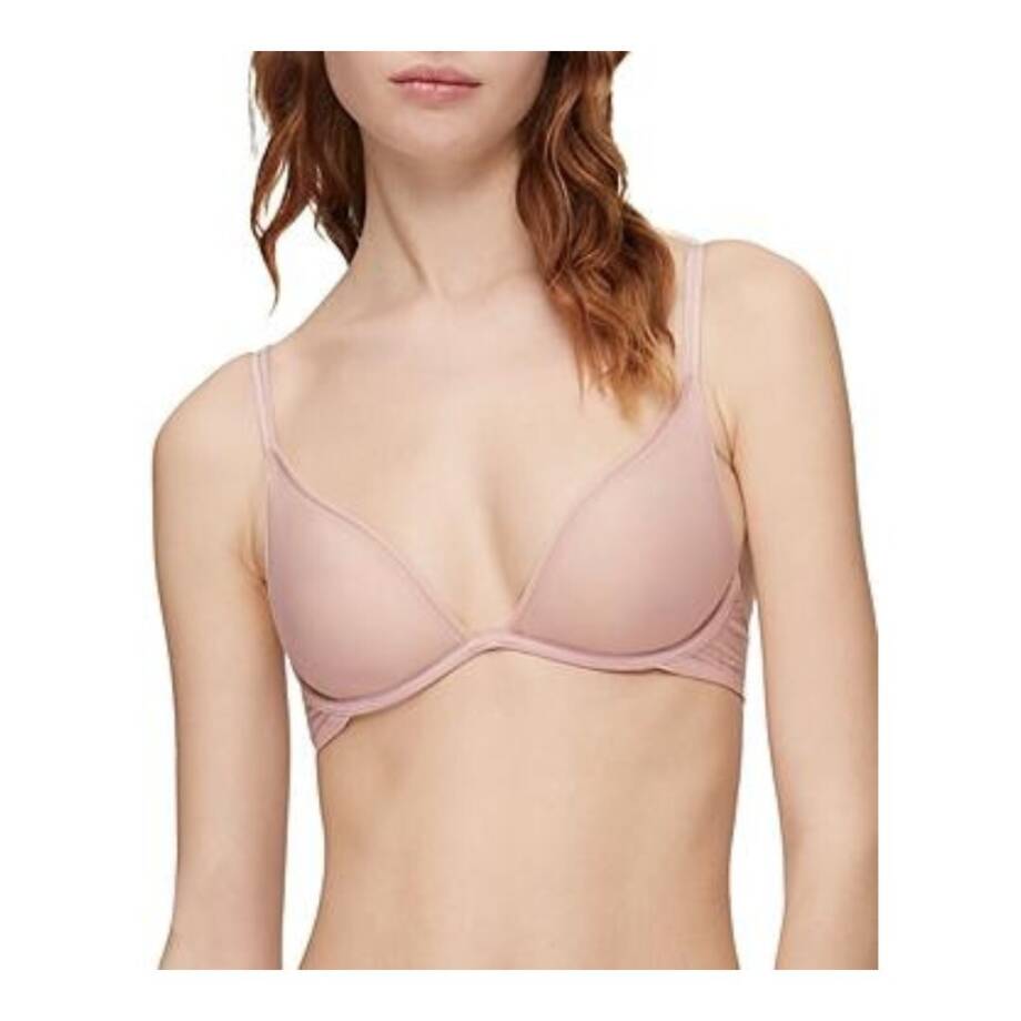 Calvin Klein Sheer Marquisette Unlined Plunge Bra Women's 32D Subdued Adjustable
