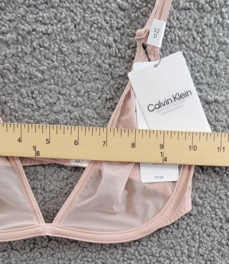Calvin Klein Sheer Marquisette Unlined Plunge Bra Women's 32D Subdued Adjustable