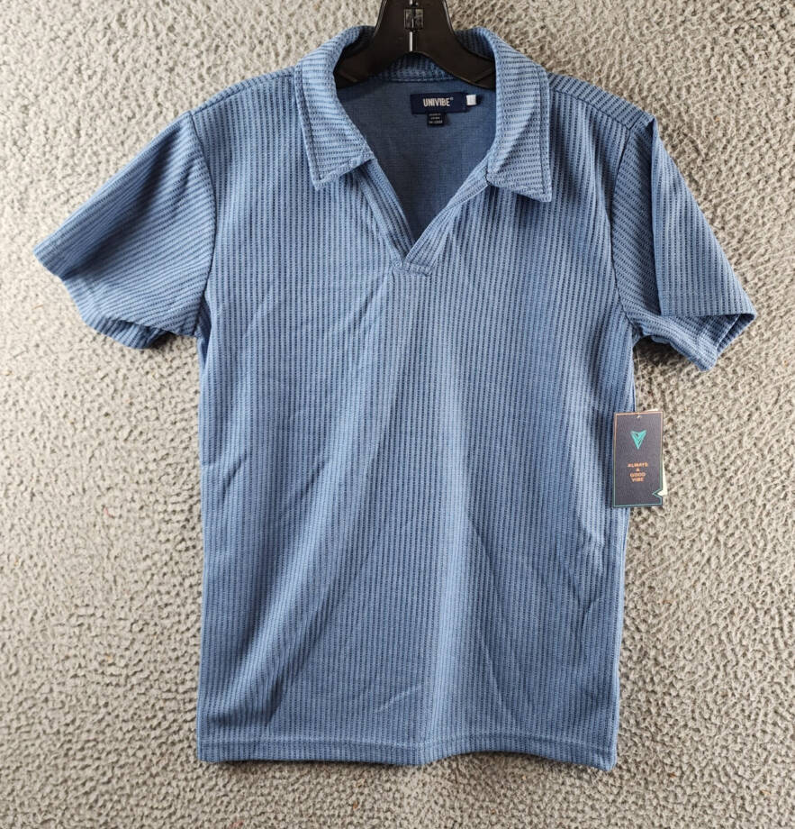 Univibe Cliff Knit Polo Shirt Big Boys L Blue Short Sleeves Regular Fit Collared