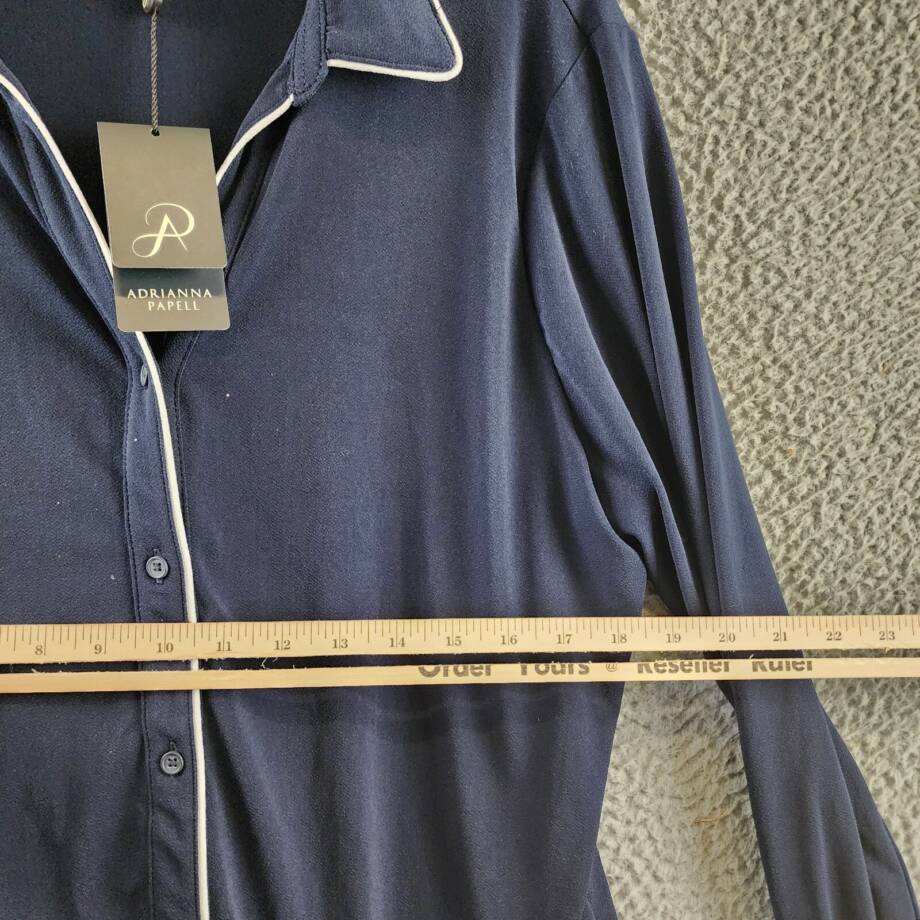 Adrianna Papell Contrast Piping Pajama Top Women's XL Blue Midnight/White L/S