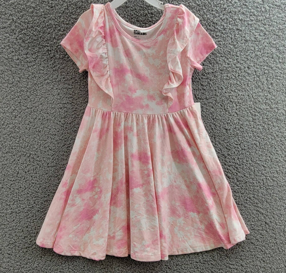 Epic Threads Spring Splash Tie-Dyed Ruffled Dress Little Girls 6 Barely Pink S/S