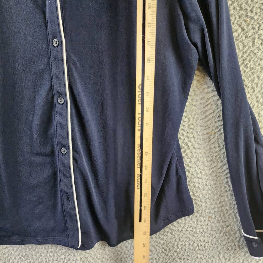 Adrianna Papell Contrast Piping Pajama Top Women's XL Blue Midnight/White L/S