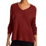 C by Bloomingdale's Cashmere V-Neck Rib Cashmere Sweater Women's XL Dark Sienna