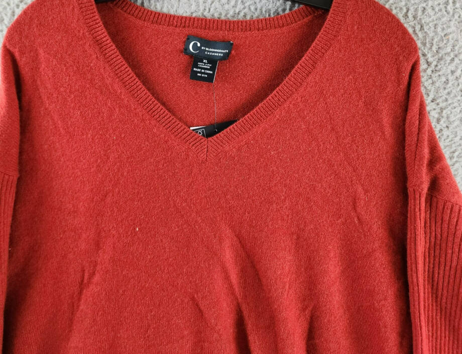 C by Bloomingdale's Cashmere V-Neck Rib Cashmere Sweater Women's XL Dark Sienna