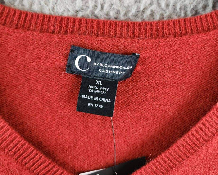 C by Bloomingdale's Cashmere V-Neck Rib Cashmere Sweater Women's XL Dark Sienna