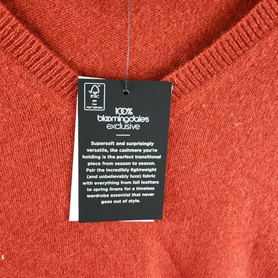 C by Bloomingdale's Cashmere V-Neck Rib Cashmere Sweater Women's XL Dark Sienna