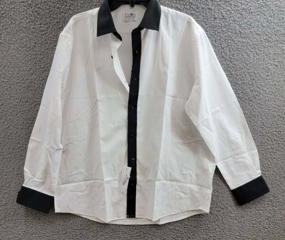 Tayion Collection Slim-Fit Black Trim Solid Dress Shirt Men's XL 17-17.5 32-33