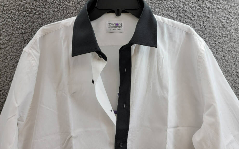 Tayion Collection Slim-Fit Black Trim Solid Dress Shirt Men's XL 17-17.5 32-33