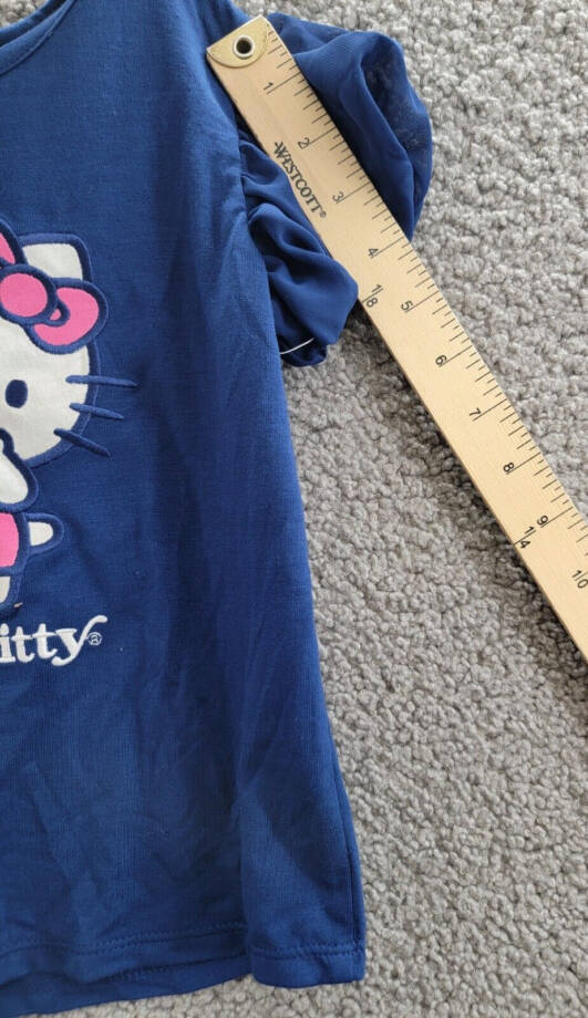 Hello Kitty by Sanrio Printed Wink Short Sleeve Top Girls 4 Blue Pullover Style~