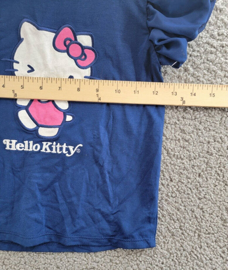 Hello Kitty by Sanrio Printed Wink Short Sleeve Top Girls 4 Blue Pullover Style~
