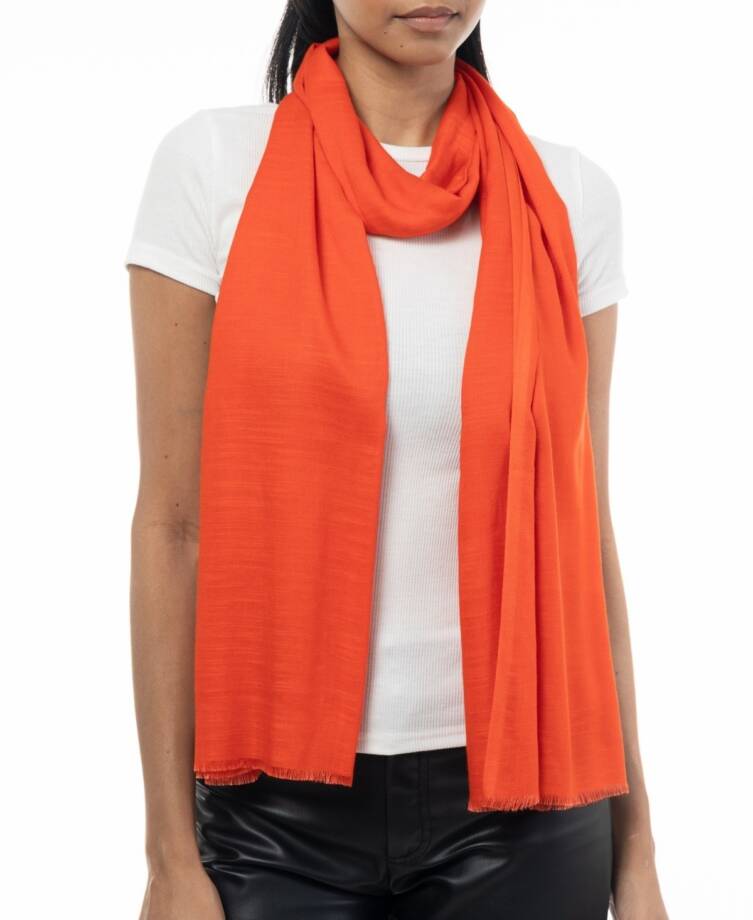 On 34th Soft Sheen Fringe-Trim Scarf Women's One Size Red