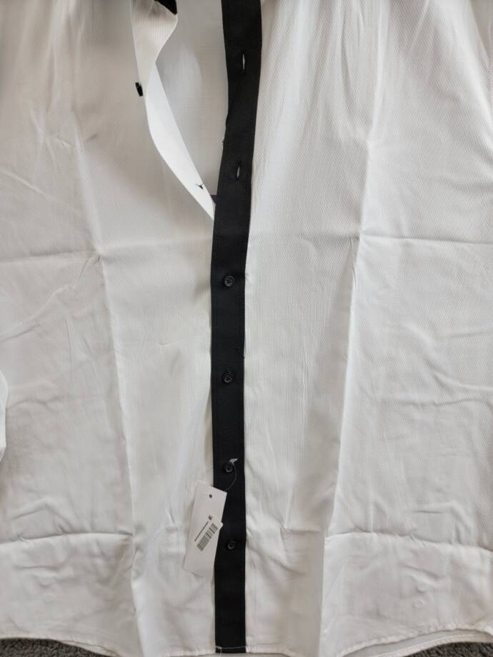 Tayion Collection Slim-Fit Black Trim Solid Dress Shirt Men's XL 17-17.5 32-33