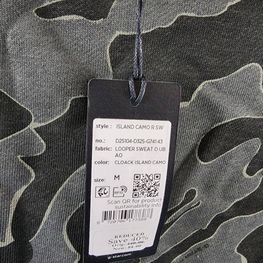 G-STAR RAW Island Camo Fleece Sweatshirt Men's M Cloack Island Crewneck Pullover