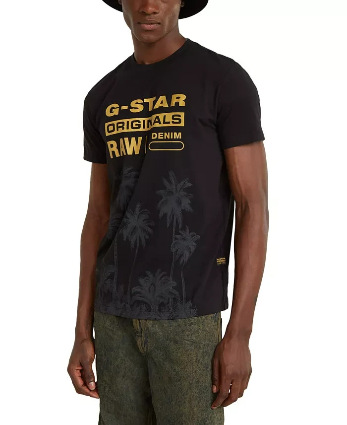 G-Star Raw Palm Originals Regular-Fit Logo Graphic T-Shirt Mens L Black Pullover