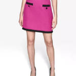 KARL LAGERFELD PARIS Contrast-Trim Mini Skirt Women's 16 Fuchsia/Black Back Zip~